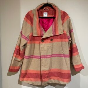 Old Navy Women's Striped Pea Coat in Tan and Pink